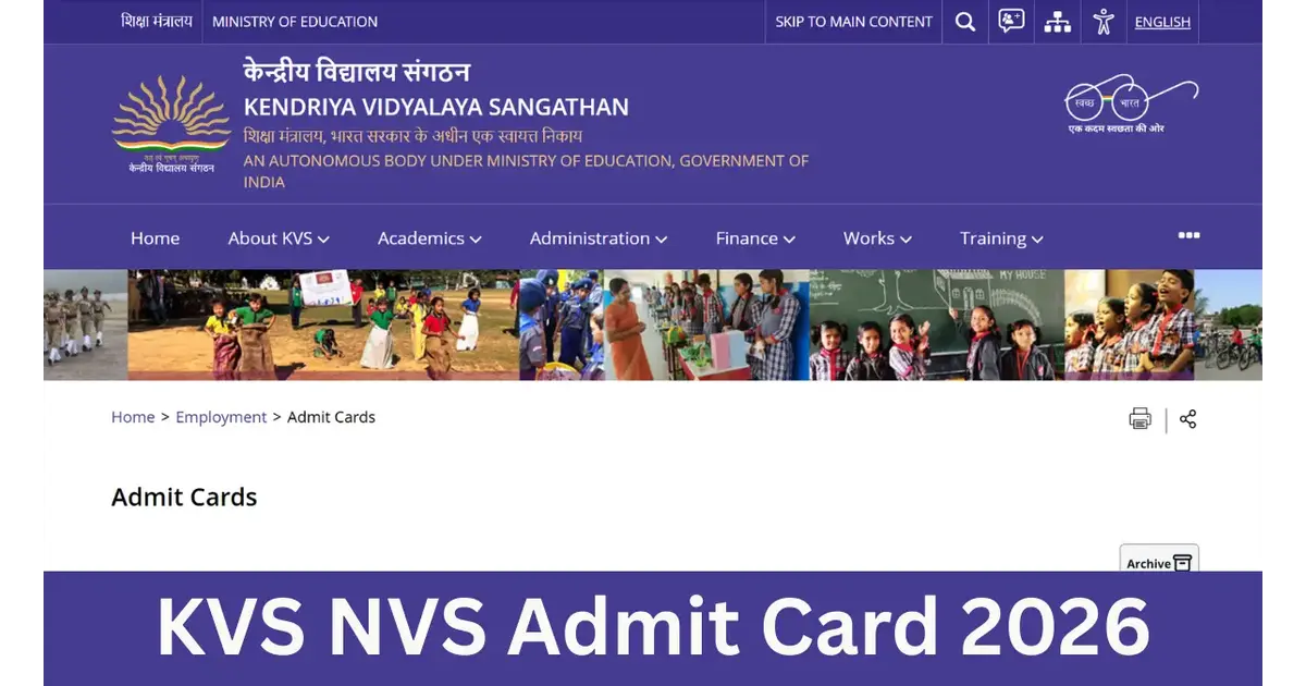 KVS NVS Admit Card 2026